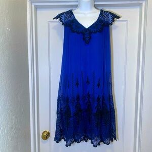 VGUC Saja 100% Silk Babydoll Mini w/ Sheer Overlay and Embroidered Lace Collar